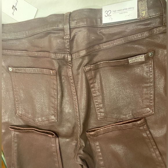 JEANS NEW 7 FOR ALL MANKIND High Waist Ankle Super Skinny Chocolate Sz 32 - Picture 4 of 7